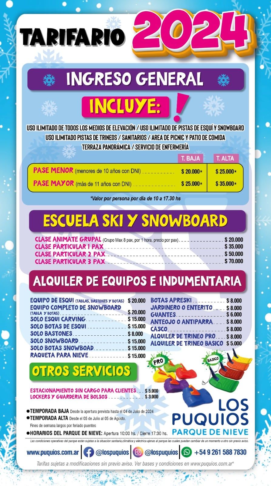 La tarifa 2024 de Los Puquios.