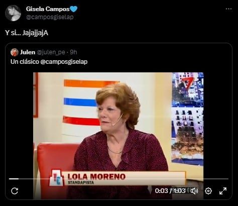 Gisela Campos reaccionó en Twitter y desató risas. Foto: captura.