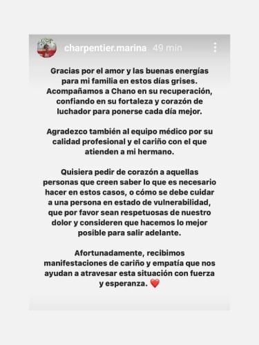 La historia de Bambi en apoyo a Chano, que luego resubió Marina. (Captura de Instagram)