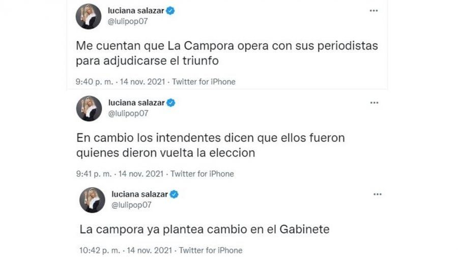Luciana Salazar volvió a publicar tuits políticos durante este domingo de elecciones