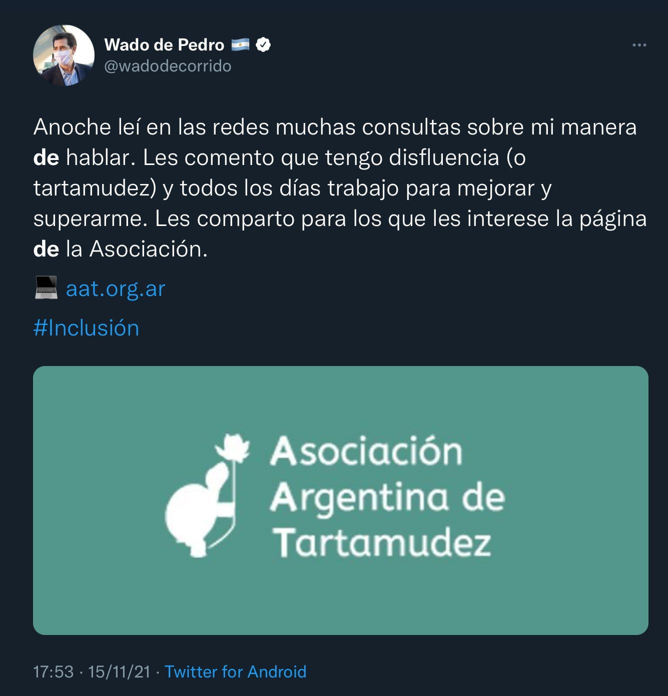 Tweet de Wado de Pedro