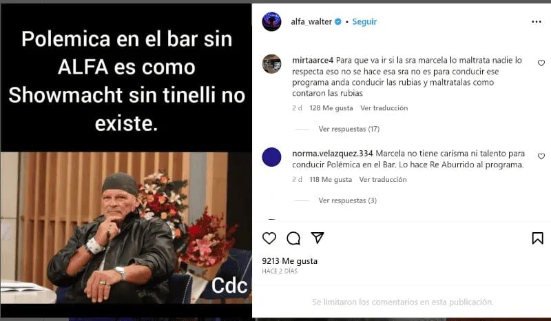 El polémico personaje fue corrido temporalmente de "Polémica en el Bar"