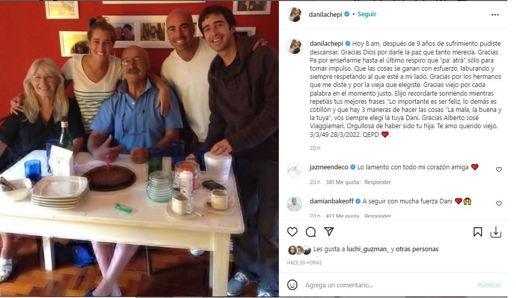 Falleció Alberto, el padre de La Chepi y ella lo despidió en las redes