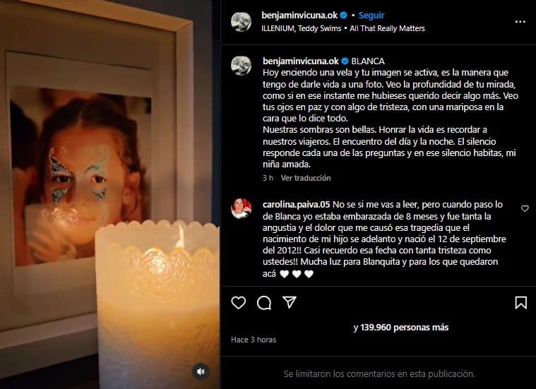 El emotivo post que le dedicó el actor a su hija. Foto: captura de pantalla.