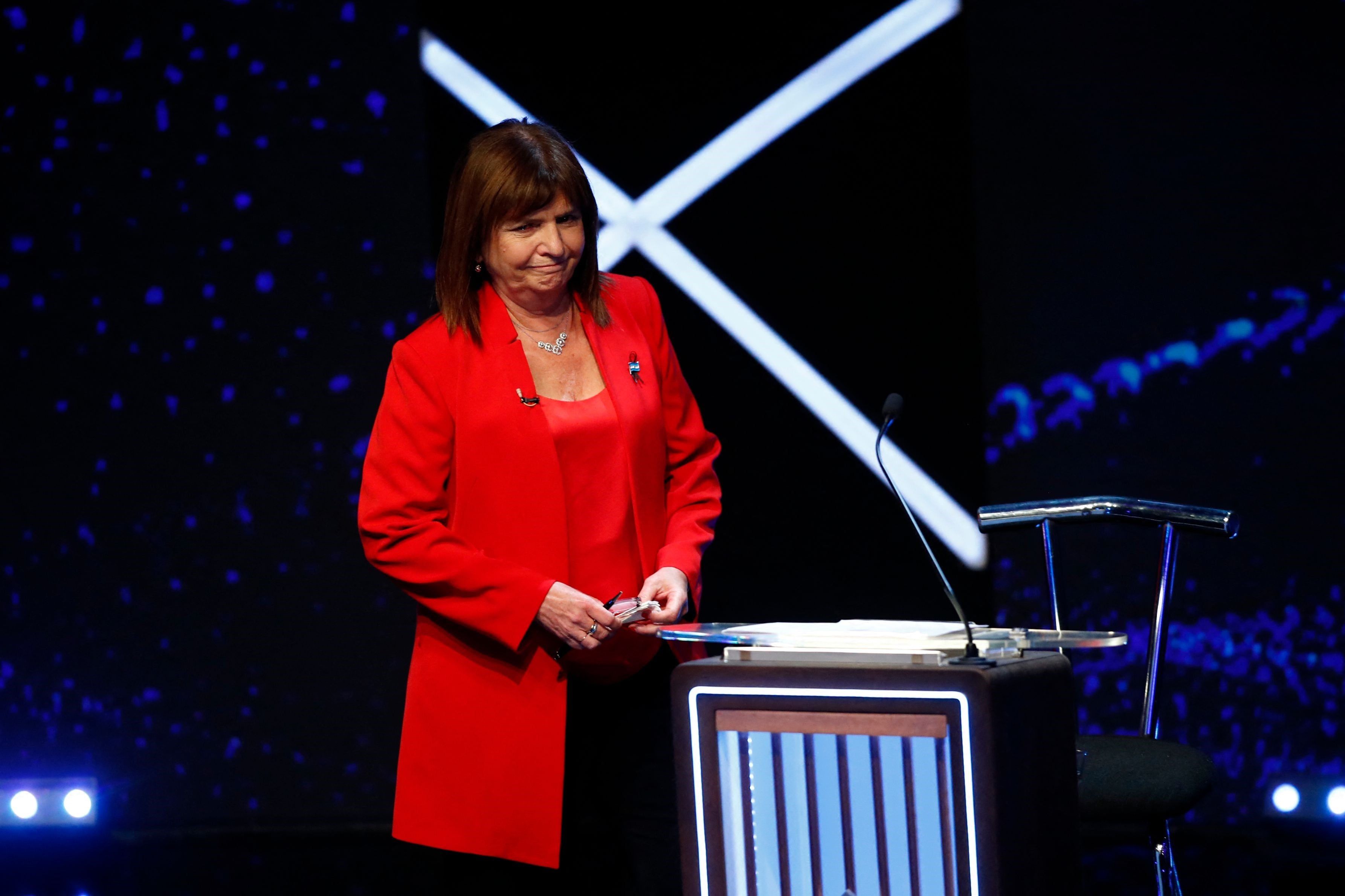 La candidata de Juntos por el Cambio Patricia Bullrich en el segundo debate presidencial. En Mendoza no se ven fotos de vía pública.
(Foto: Clarín)