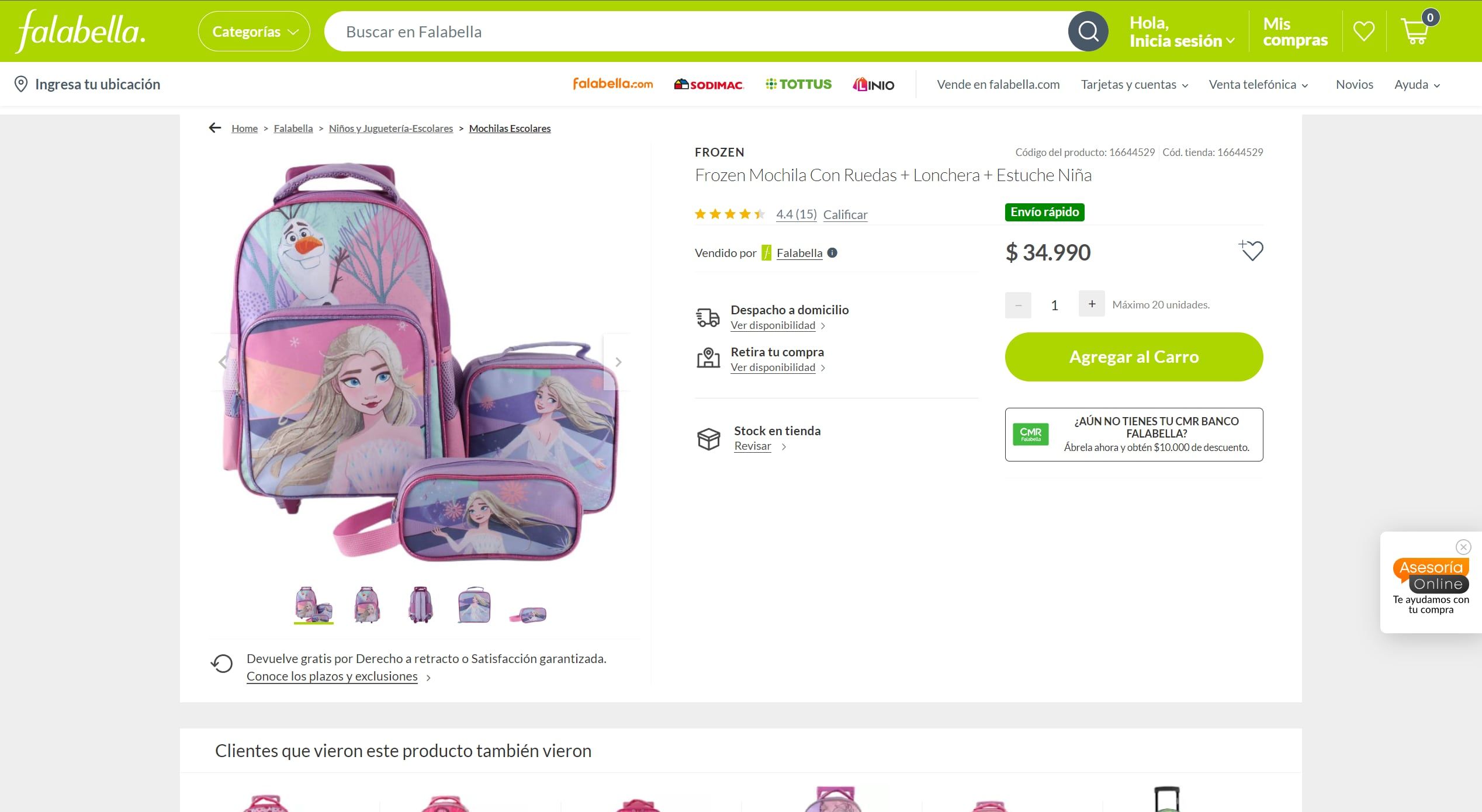 Mochil carrito + accesorios, precio Chile