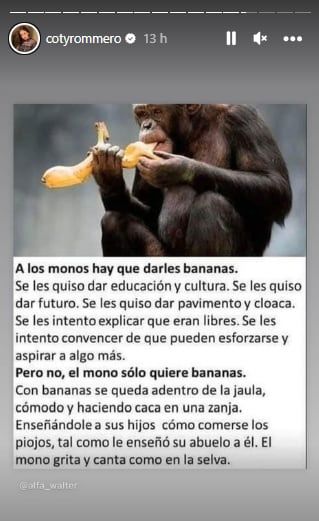 Las historias que compartió Coti Romero en su cuenta de Instagram. Foto: captura.