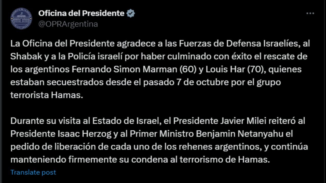 Posteos por la liberación de rehenes en Gaza. Foto: X