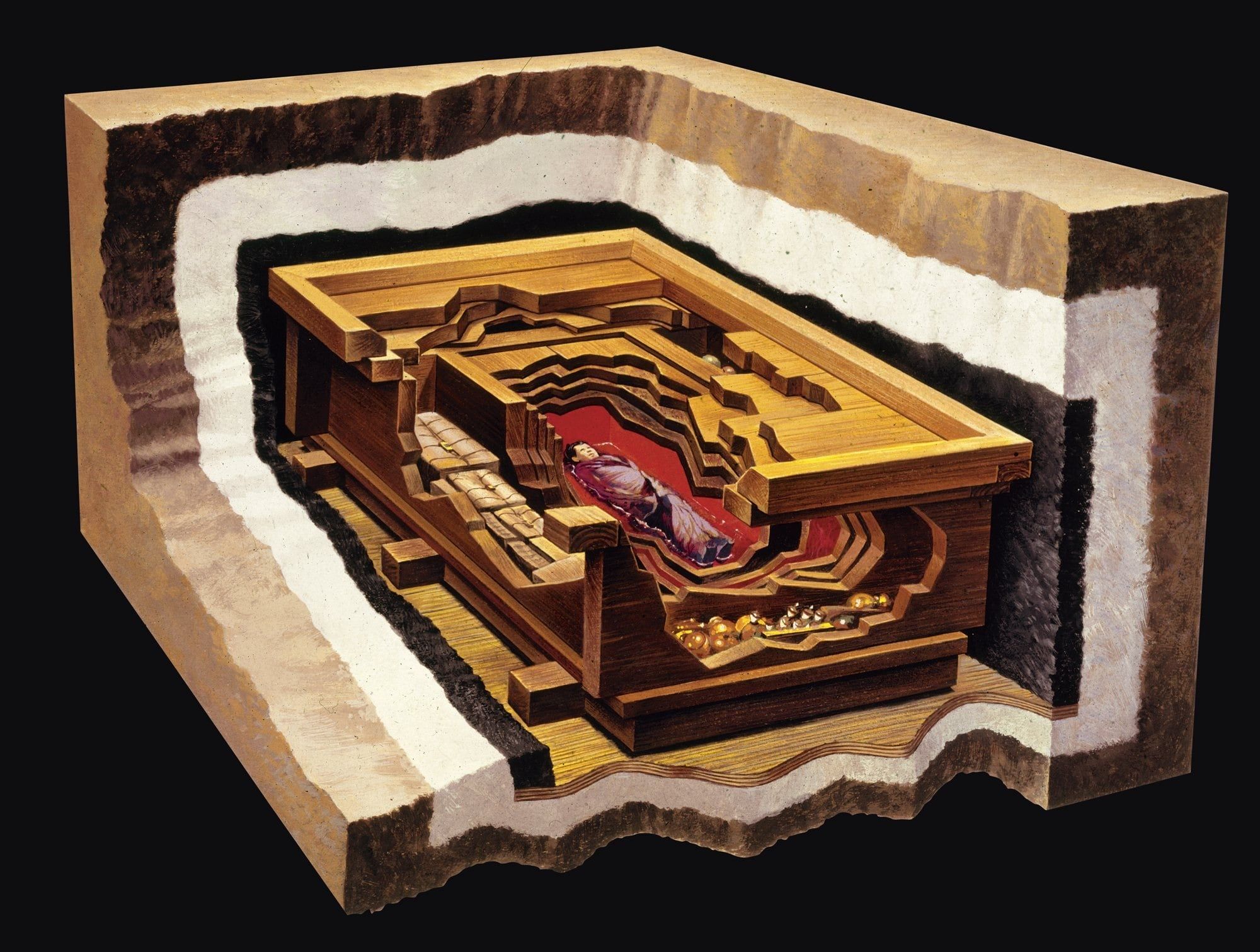 Conservada a 12 metros de profundidad, dentro de cuatro capas de ataúdes, así como de 20 capas de seda -