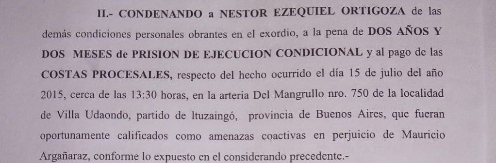 Néstor Ortigoza fue condenado a dos años y dos meses de prisión "de ejecución condicional" por "amenazas coactivas" contra un exjefe de seguridad de San Lorenzo en 2015.
