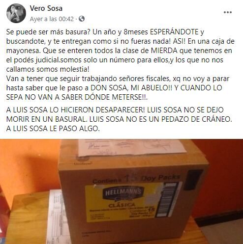 La publicación en Facebook