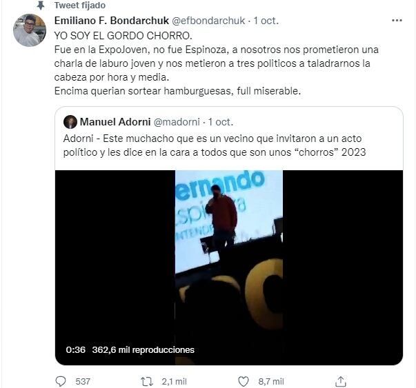 El descargo del joven que trató de "chorros" y "vagos" a los políticos en La Matanza -