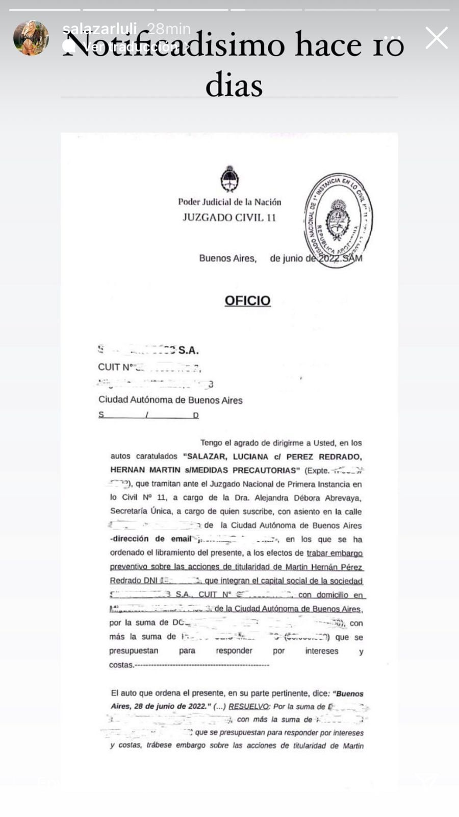 Embargan a Martín Redrado por los problemas judiciales con Luciana Salazar.