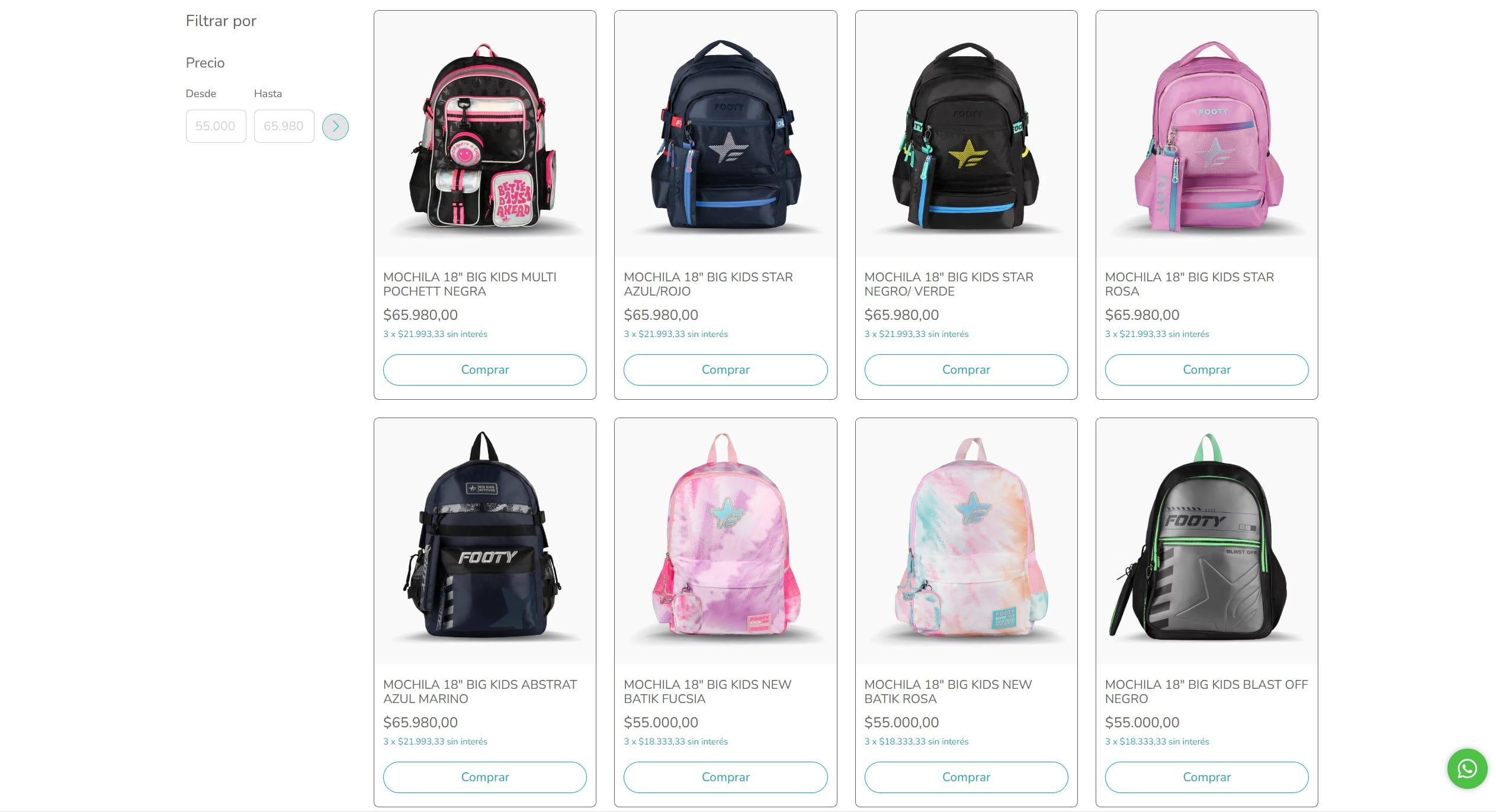 Mochilas comunes, precio Argentina.