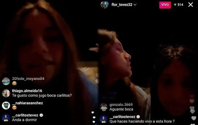 Vivo en Instagram de Florencia Tevez, al que su padre se sumó para mandarla a dormir.