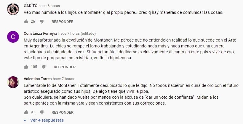 Críticas a Ricardo Montaner por su fuerte devolución a una participante de La Voz Argentina -