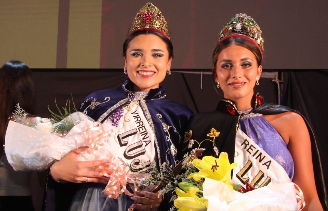 Vendimia Luján 2025: Sofía Baggio (Virreina, izquierda) y Yael Palazzo (Reina, derecha) (Prensa Municipalidad)
