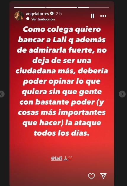 Angela Torres salió a bancar a Lali Espósito