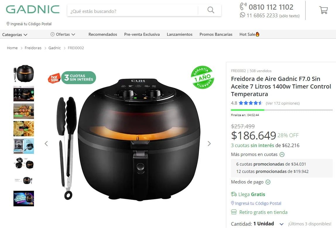 Hot Sale 2024: freidora de aire Gadnic