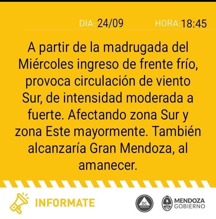 Defensa Civil alertó por un ingreso de frente frío durante la madrugada del miércoles.