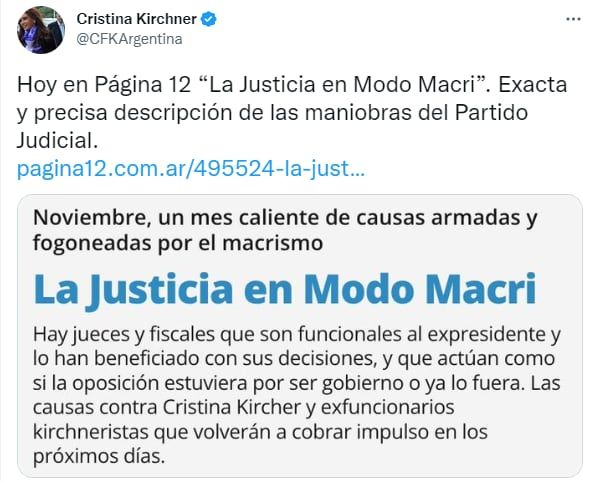 Twitter Cristina Kirchner