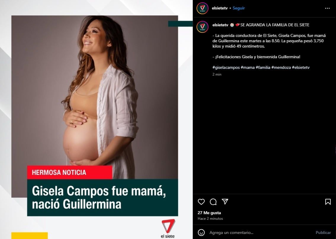 Nació Guillermina, la primera hija de la conductora Gisela Campos.