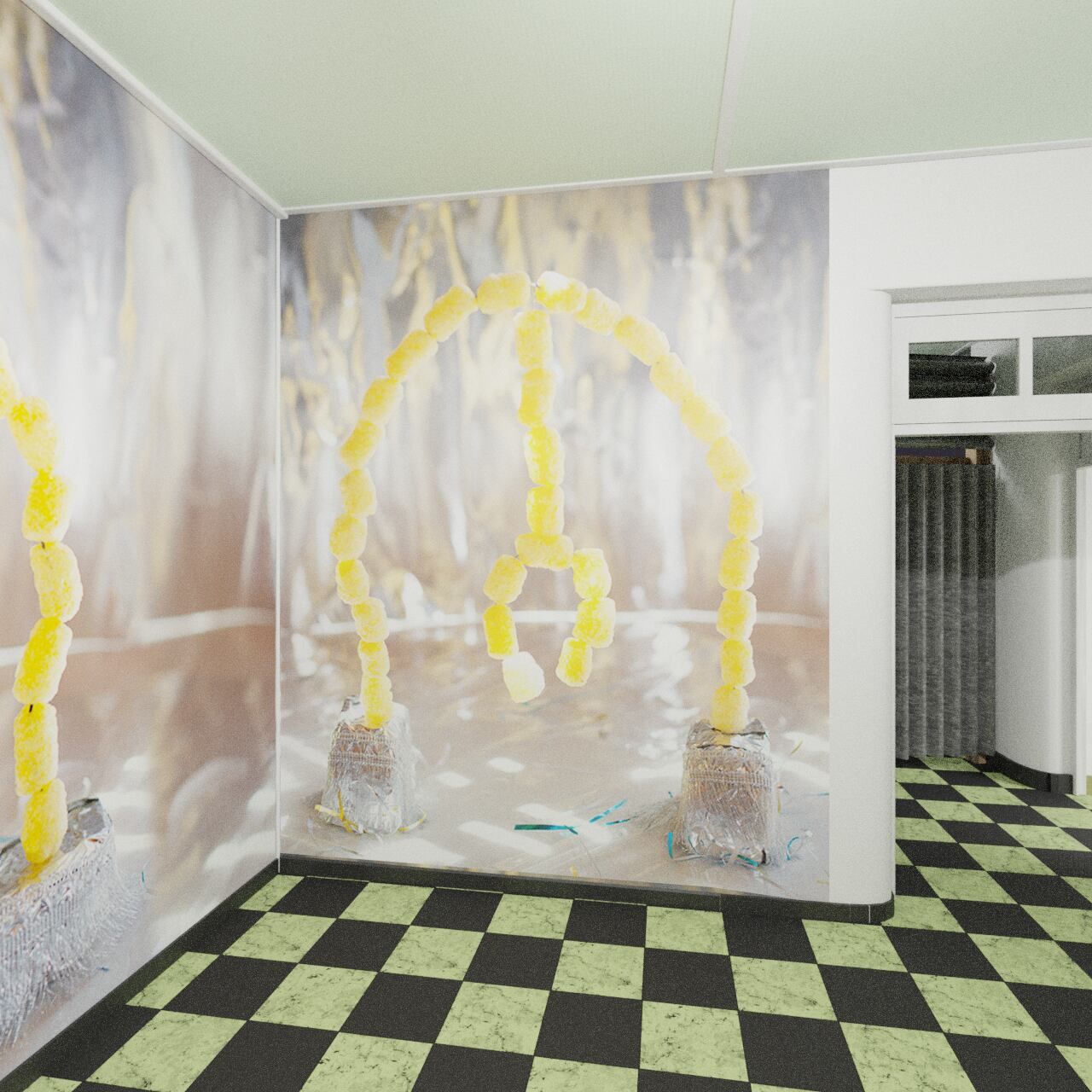 En otro espacio de la casa virtual puede verse este montaje en base a chizitos.