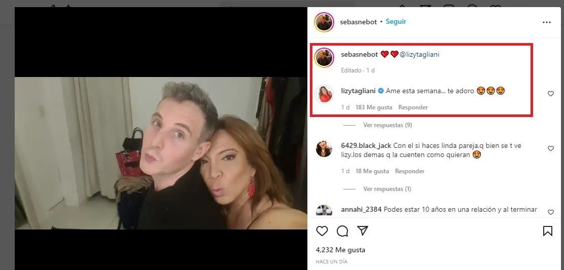 El nuevo romance de Lizy Tagliani con el mendocino Sebastián Nabot, da que hablar. Ellos no paran de demostrar su amor en redes, aunque aseguran que "tiempo al tiempo".