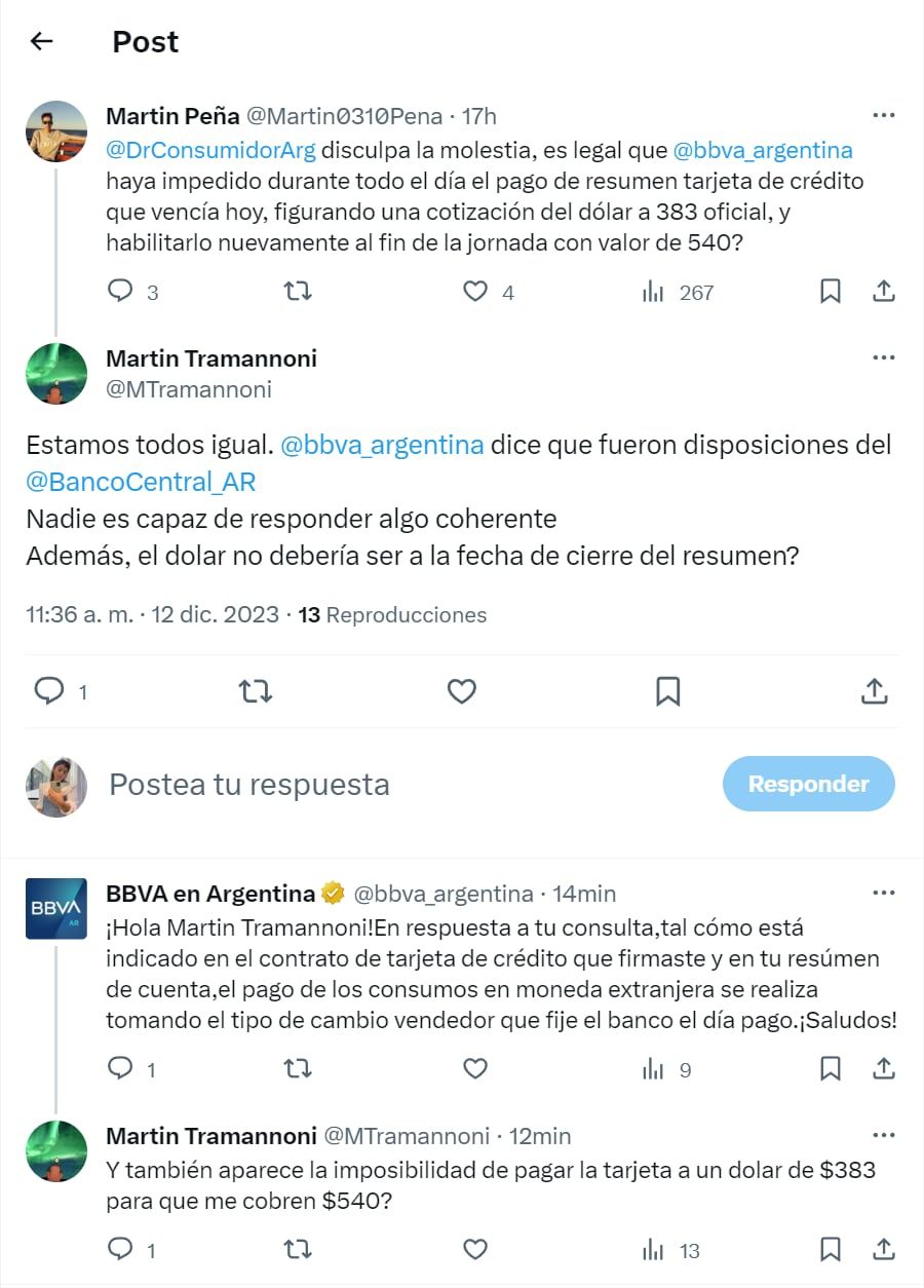 Hilo de X (ex twitter) sobre el pago de tarjeta.