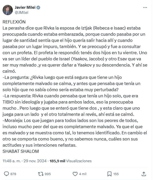 Milei cita la Torá en X