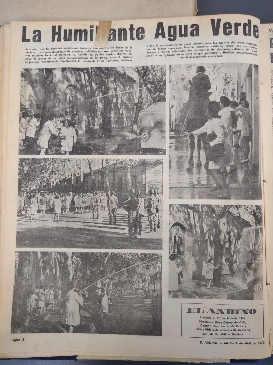 Mendozazo Primera víctima de la represión a las manifestaciones. Tapa del diario El Andino