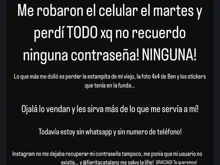 La hija del '10' sufrió un violento robo y perdió el celular.