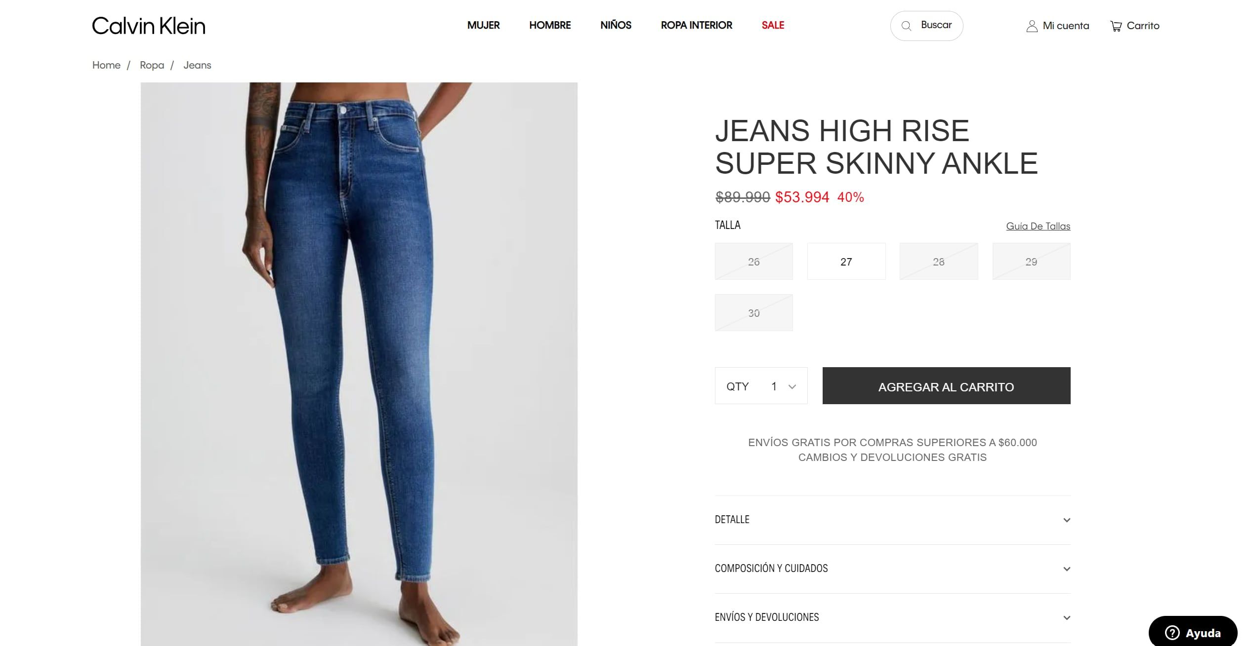 Jean Calvin Klein mujer, precio en promo Chile.