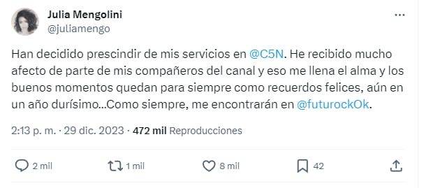 El descargo de Julia Mengolini