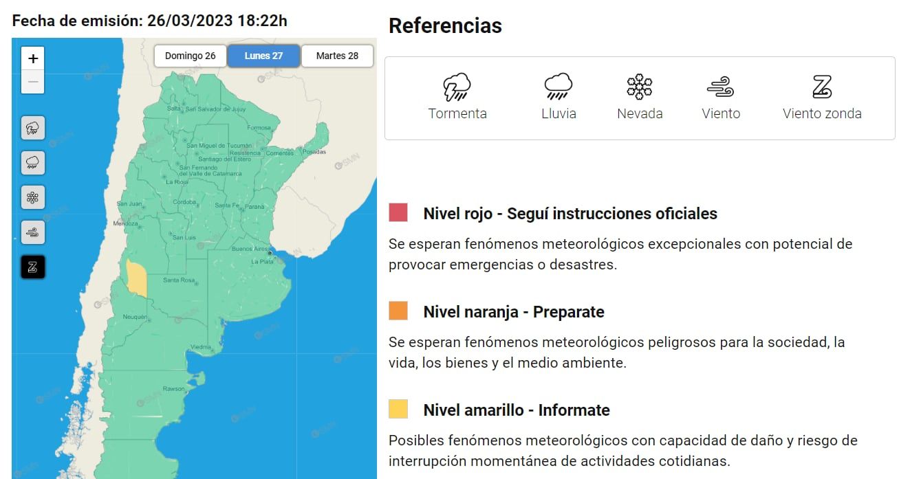Alerta por Zonda en Malargüe - Foto SMN