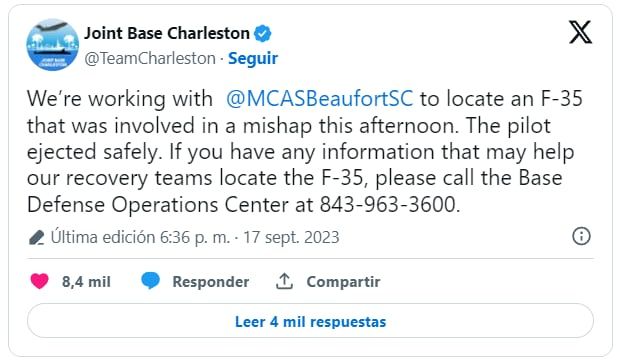 El posteo de la búsqueda despertó la curiosidad mundial y el temor de los habitantes de la zona. Foto: X / @TeamCharleston