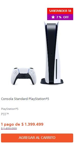 Oferta de Play Station 5 en store.sony.com.ar