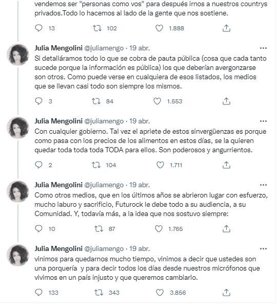 Julia Mengolini en Twitter.