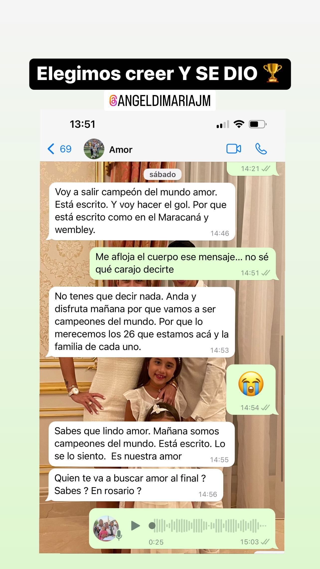 Ángel lo sabía. Le anticipó todo a su esposa en un chat.