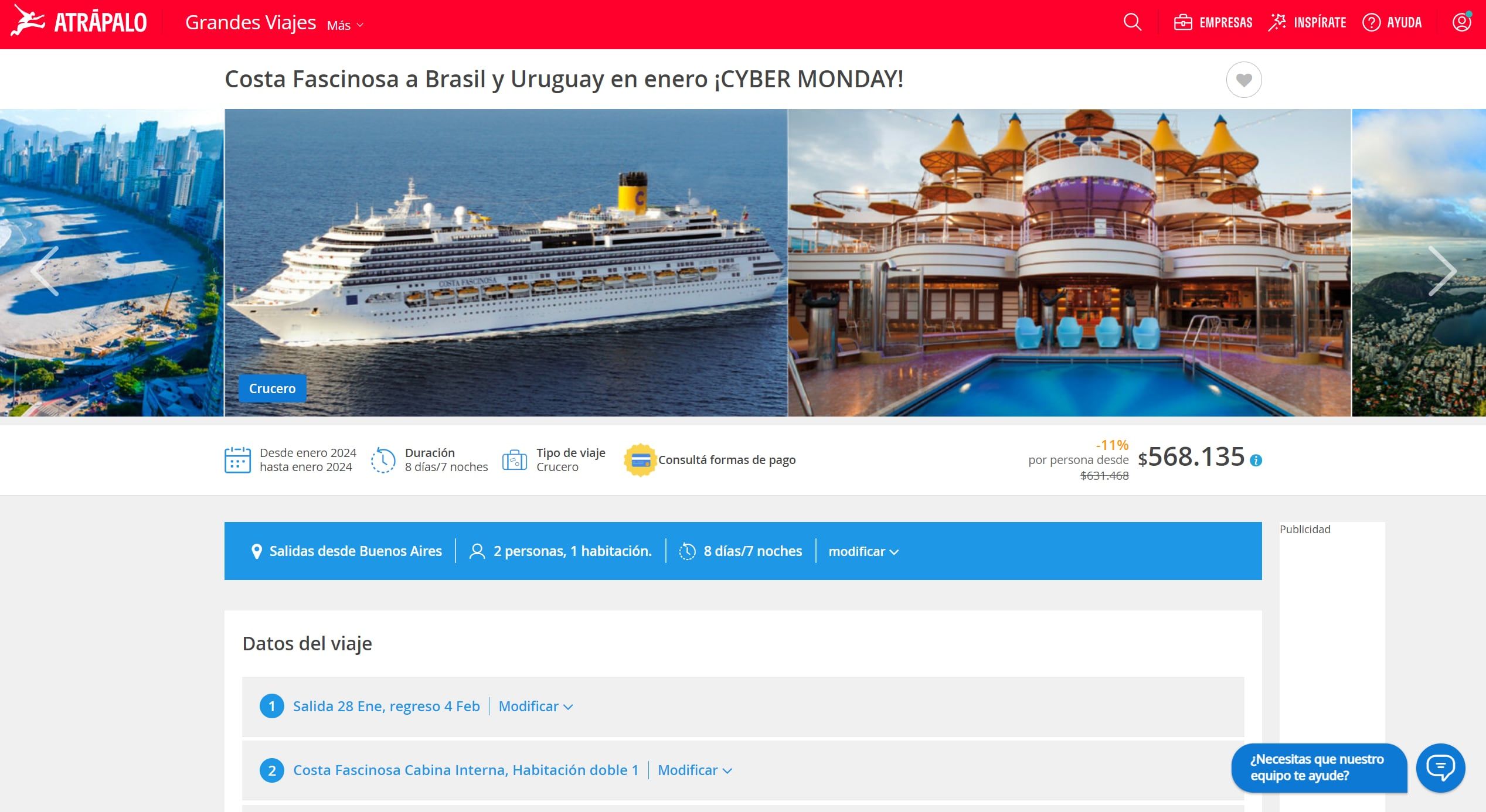Crucero a Brasil y Uruguay.