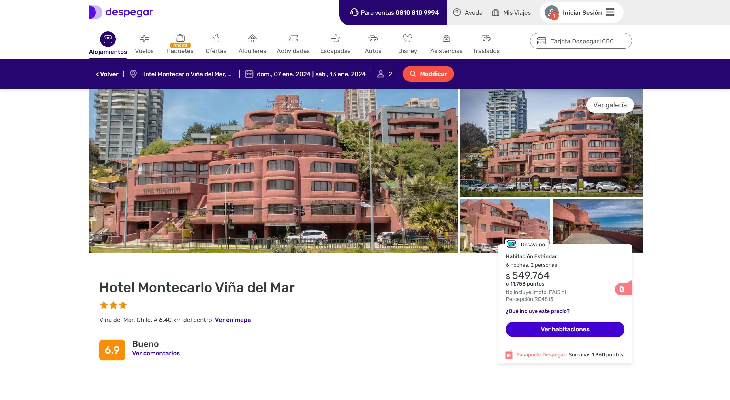 Alojamiento en Reñaca, pago en pesos (1 cuota).