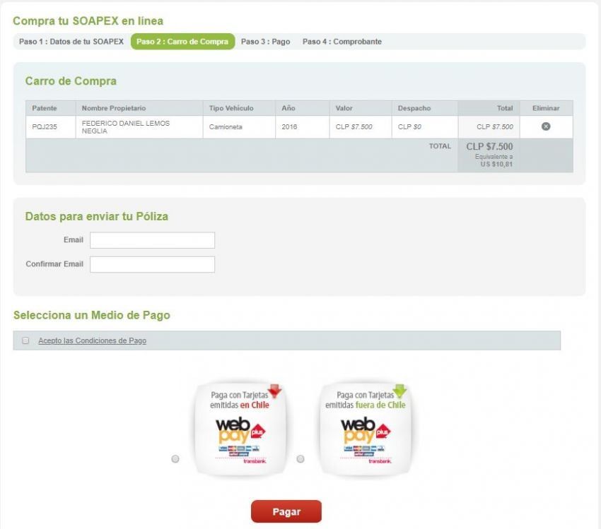 SOAPEX | Los datos de pago.