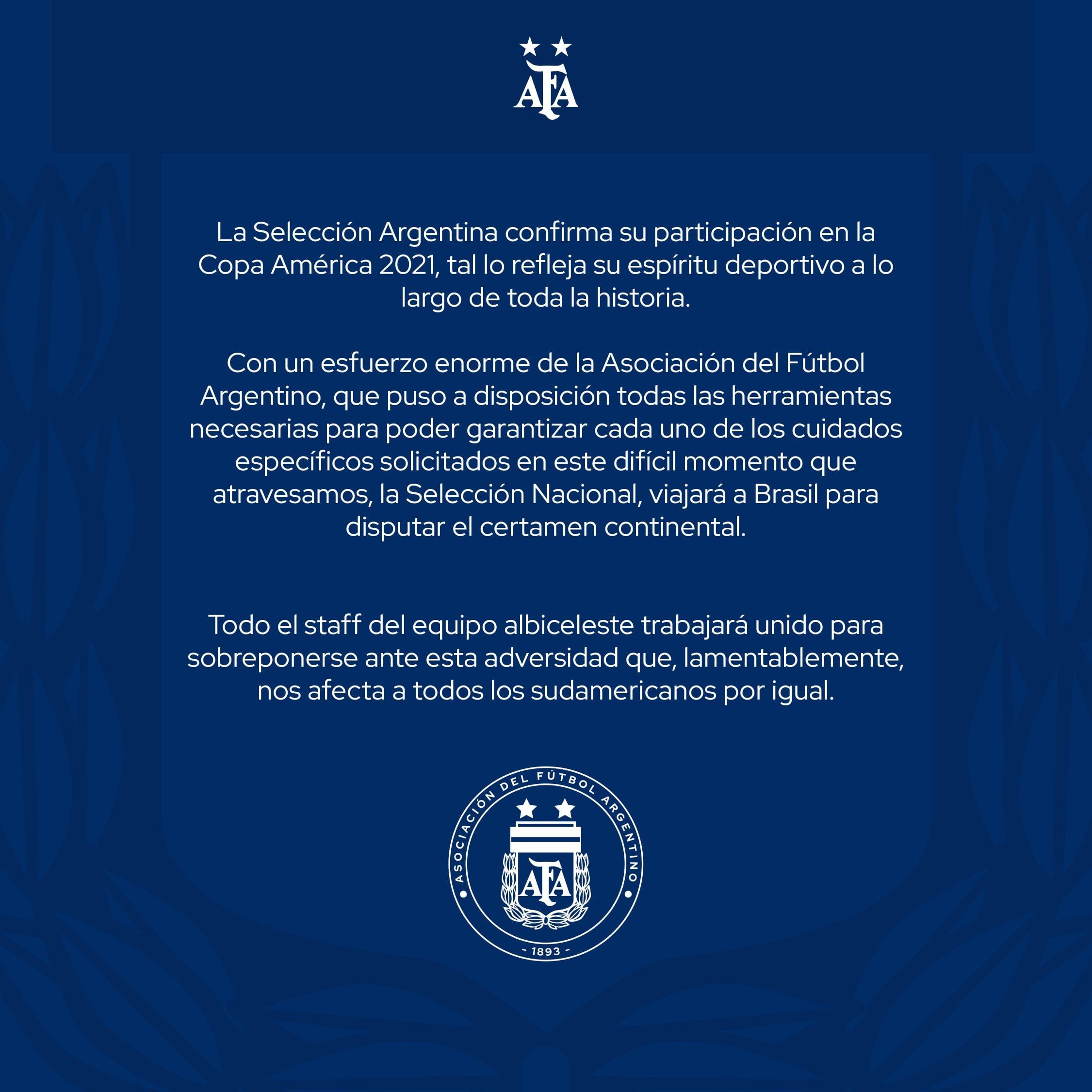 Argentina confirmó que participará en la Copa América en Brasil