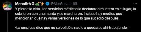 Un hilo de Twitter publicó lo sucedido. Foto: Twitter / @MerGarza.