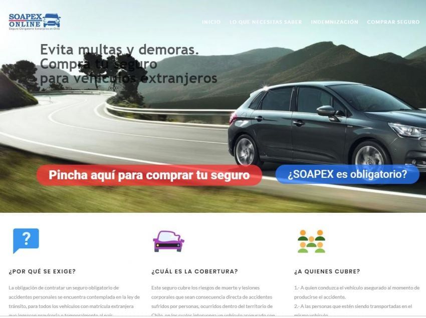 La página de la SOAPEX | Hay que hacer click en "Pncha aquí para comprar tu seguro".