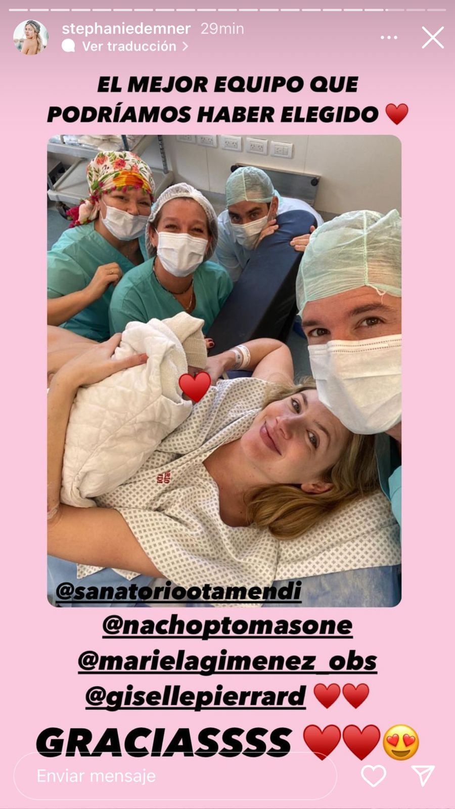 Nació Arianna, la hija de Stephanie Demner y Guido Pella.
