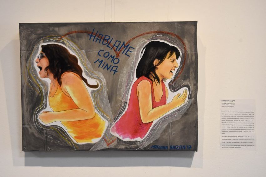 
Mariana Baizán. Con su característico metalenguaje, la ilustrad y artista visual aportó también su obra a esta muestra. | Gustavo Rogé / Los Andes
   