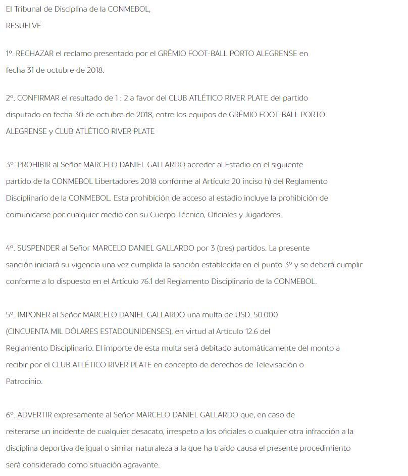 
El fallo de la Conmebol
