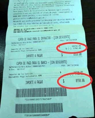 
La multa que debió pagar la jubilada en Rivadavia.
