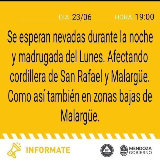 El pronóstico para la jornada de mañana. Captura: Facebook / Defensa Civil Mendoza